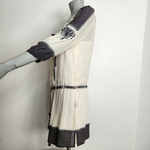 Club Monaco Silk Embroidered 3/4 Sleeve Boho Mini Dress Size 6 - Picture 11 of 15